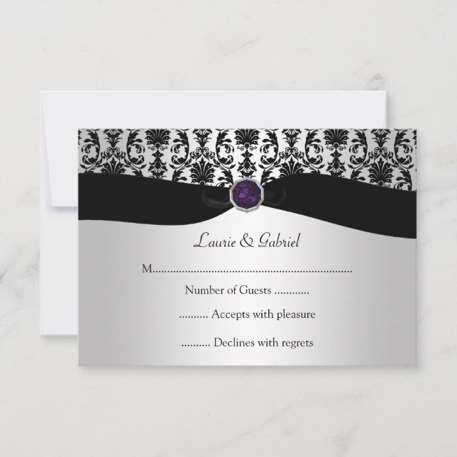 Black Silver Damask Lila Jewel UAWG Einladung (Vorderseite)