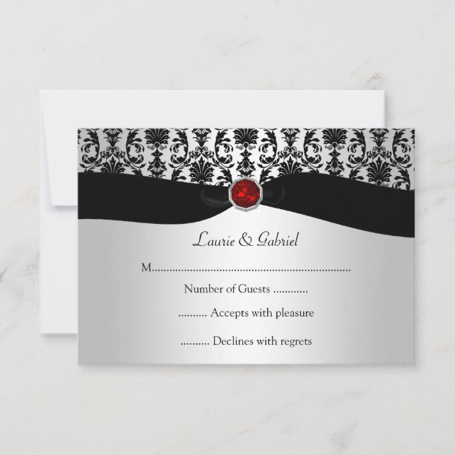 Black Silver Damask Red Jewel UAWG Einladung (Vorderseite)