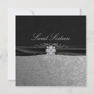 Black & Silver Diamond Sweet16 laden ein Einladung