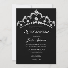 Black & Silver Diamond Tiara Quinceanera Party Einladung
