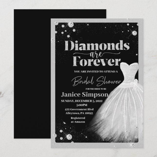 Black & Silver Diamonds sind ewig Brautparty Einladung (Vorne/Hinten)