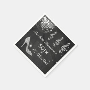 Black/Silver Disco Ball und Sparkle Heels 50. Serviette