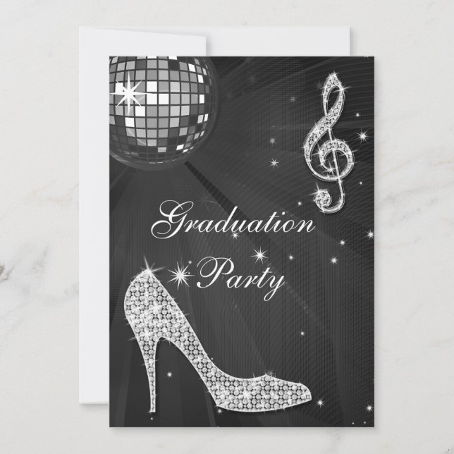 Black & Silver Diskothek Ball Sparkasse Heels Absc Einladung (Vorderseite)