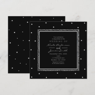 Black & Silver Dots Moderne Glam Wedding Party Einladung