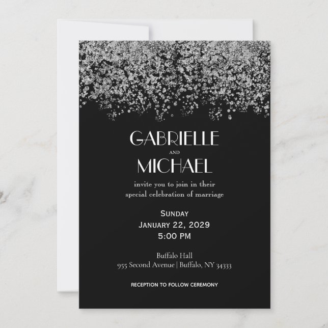Black & Silver Elegant Faire-part de mariage Abstr (Devant)
