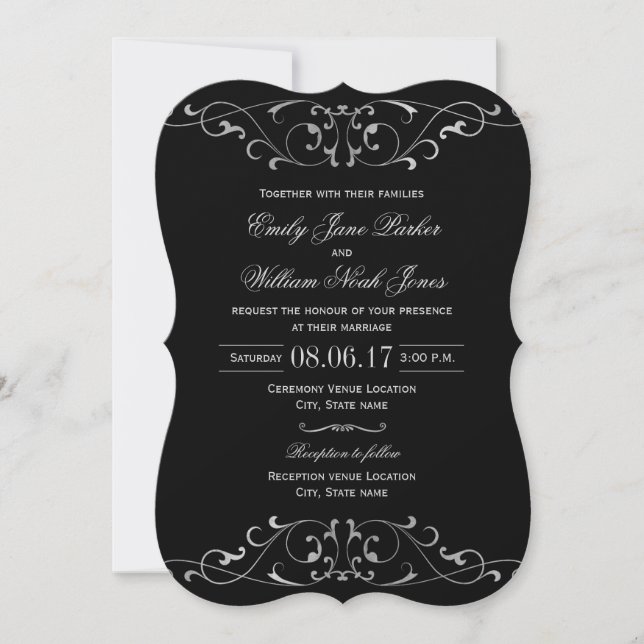 Black Silver Elegant Wedding Invitation (Devant)