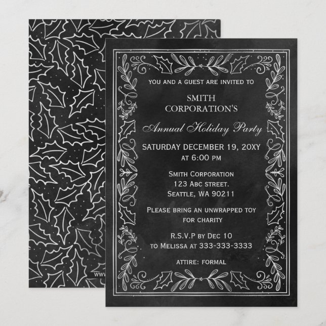Black Silver Elegante Corporate Holiday Party Einladung (Vorne/Hinten)