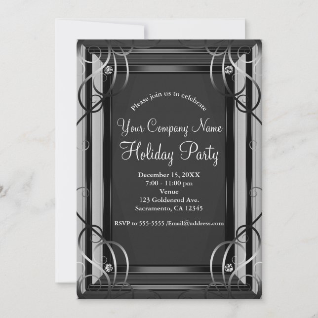 Black & Silver Elegante Corporate Holiday Party Einladung (Vorderseite)