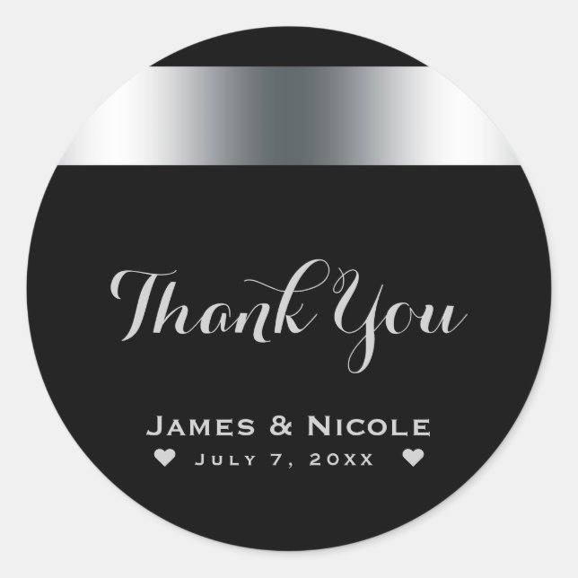 Black & Silver Elegantes Chic Dinner Gastgeschenk Runder Aufkleber (Vorderseite)