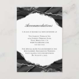 Black Silver Foil Agate Hochzeitsunterkünfte Begleitkarte