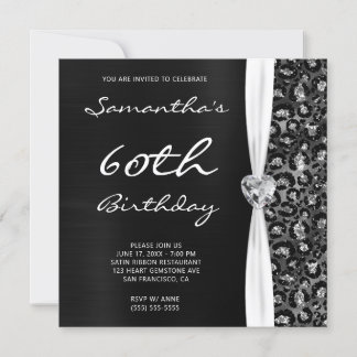 Black Silver Foil Glitzer Leopard Glam Geburtstag Einladung
