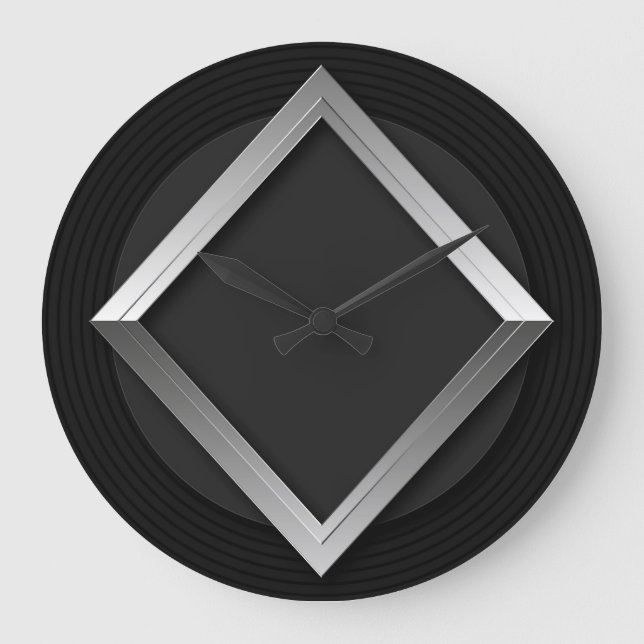 Black & Silver Geometric Triangle Metallic Clock Große Wanduhr (Vorderseite)