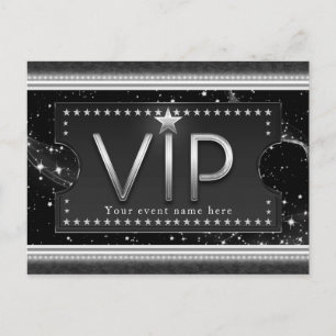 Black & Silver Glam VIP Stars Event Party Einladungspostkarte