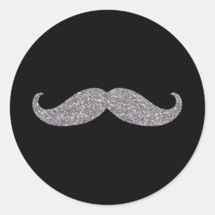 Black Silver Glitz Mustache Runder Aufkleber