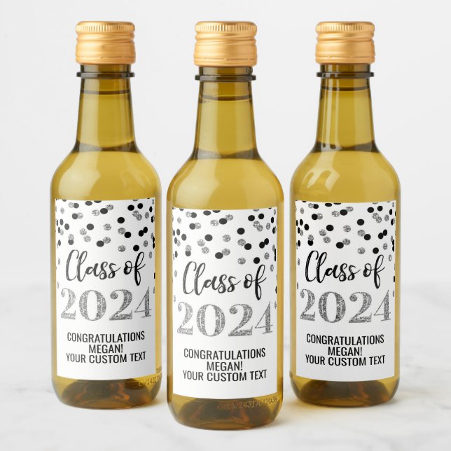 Black Silver Glitzer Confetti Abschluss Weinetikett (Flaschen)