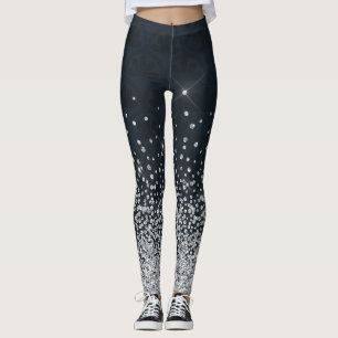 Black Silver Glitzer Diamond Funkelnd Leggings