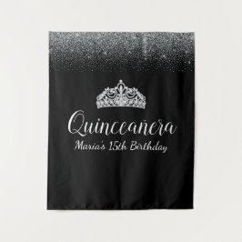 Black & Silver Glitzer|Hintergrund des Quinceanera Wandteppich