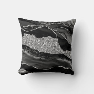 Black Silver Glitzer Luxus Agate Geode Kissen