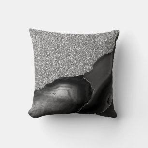 Black Silver Glitzer Luxus Agate Geode Kissen