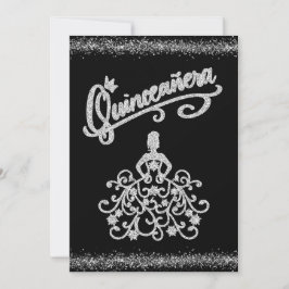 BlacK Silver Glitzer Quinceañera 15 Einladung