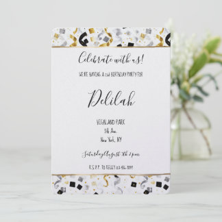 Black Silver Gold Glam Confetti Birthday Einladung
