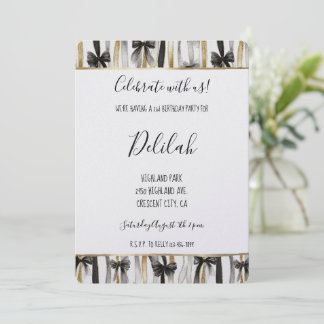 Black Silver Gold Glam Ribbons & Bows Birthday Einladung