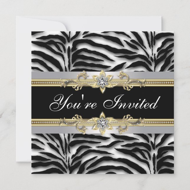 Black Silver Gold Zebra Jeder Anlass Party Einladung (Vorderseite)