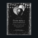 Black Silver Grau Glitzer Ballon Jedes Alter Gebur Postkarte<br><div class="desc">Moderne,  elegante Schwarz Silver Slate Gray Glitzer String Lights Ballon Jegliche Jahreszeit</div>