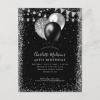 Black Silver Grau Glitzer Ballon Jedes Alter Gebur
