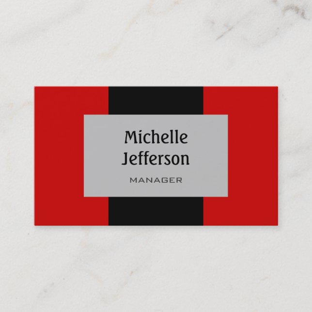 Black Silver Gray Red Strip Muster Visitenkarte (Vorderseite)