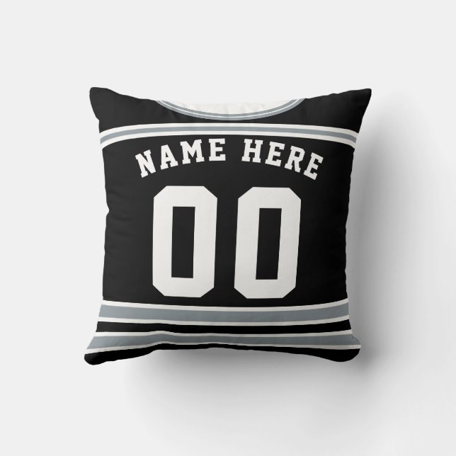Black Silver Hockey Jersey Name & Number Template Kissen (Rückseite)