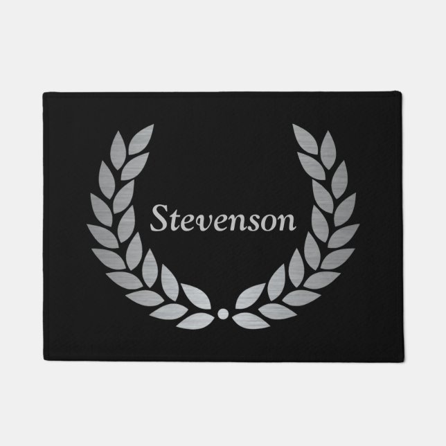 Black & Silver Laurel Monogram Door Mat Fußmatte (Vorderseite)
