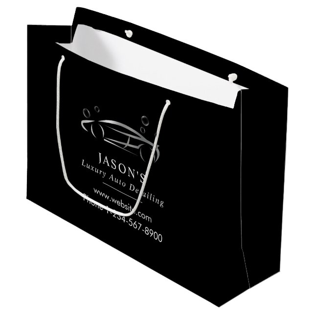 Black & Silver Luxury Auto Detailing Car Cleaning Große Geschenktüte (Vorderseite Schrägansicht)