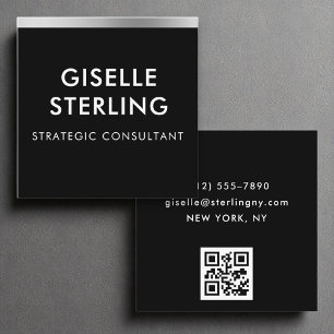 Black Silver Luxury QR Code Minimale Typografie Quadratische Visitenkarte