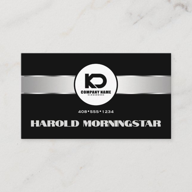 Black Silver Metallic Band Qr und Logo Visitenkarte (Vorderseite)
