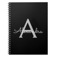 Black Silver Modern Script Girl Monogram Name