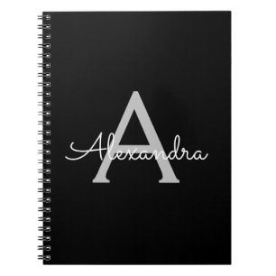 Black Silver Modern Script Girl Monogram Name Notizblock