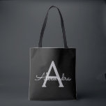 Black Silver Modern Script Girl Monogram Name Tasche<br><div class="desc">Schwarz und Silber Elegant Fügen Sie Ihren eigenen Namen Monogram Book Bag. Diese Büchertasche kann auf Ihren Vor- und Vornamen angepasst werden und als Geschenk für Weihnachten,  Geburtstag,  Brautparty oder Hochzeit.</div>