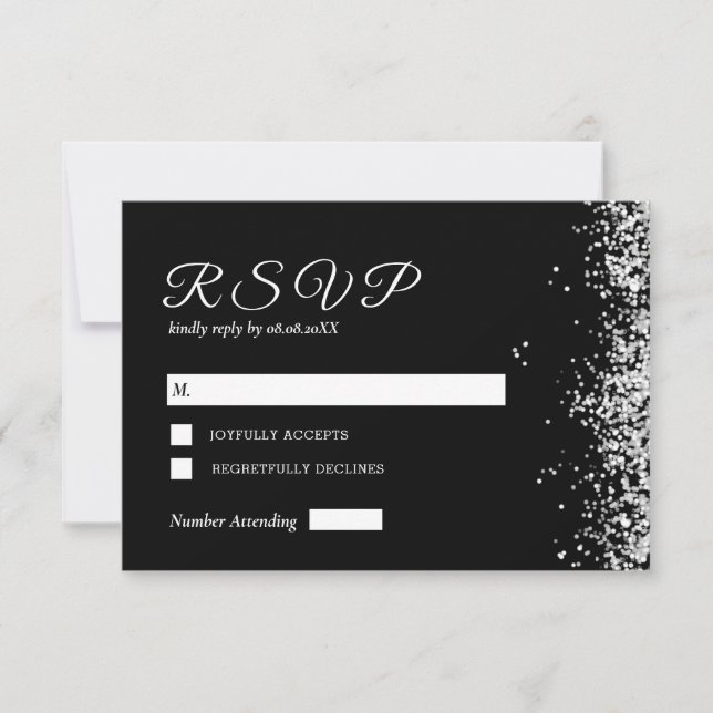 Black Silver Modern Wedding Response Card RSVP Karte (Vorderseite)