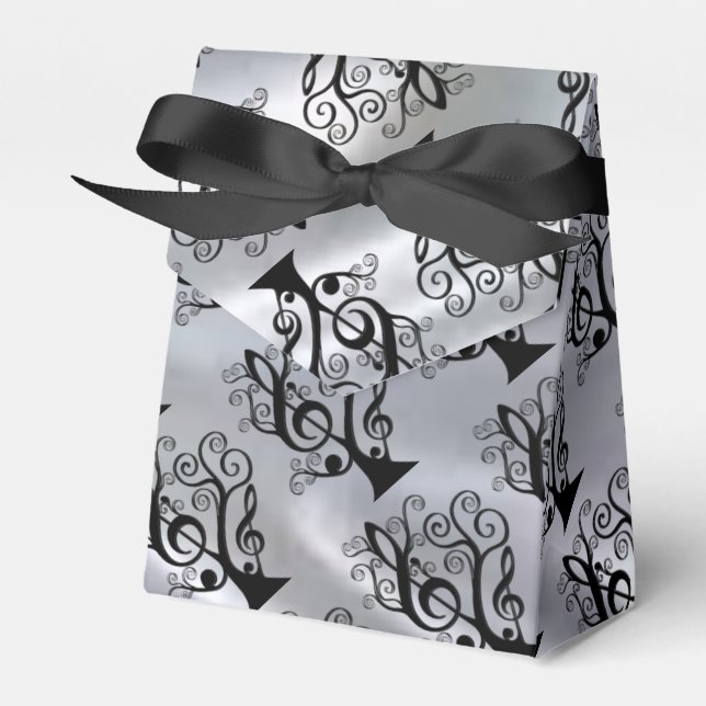 Black & Silver Music Treble Clef Tree Fevor Box Geschenkschachtel (Vorderseite)