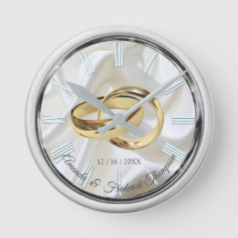Black & Silver on Ivory Silk Wedding Gift Clock Runde Wanduhr