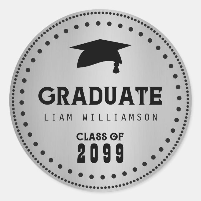 Black Silver personalized Graduation Envelope Seal Runder Aufkleber (Vorderseite)