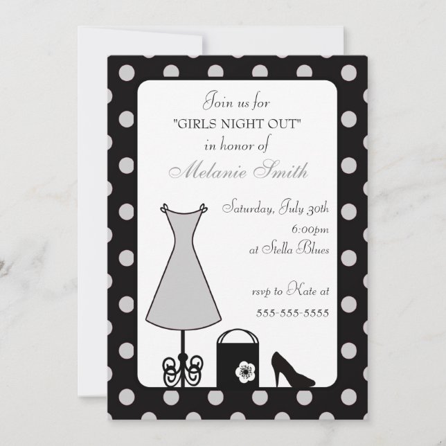 Black Silver Polka Dot Girl's Night Out Einladung (Vorderseite)