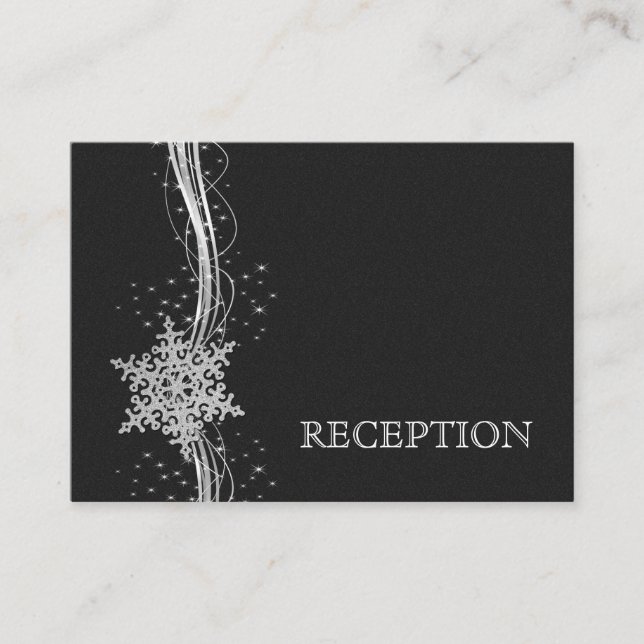 Black Silver Snowflakes Hochzeitsempfang einladen Begleitkarte (Vorderseite)