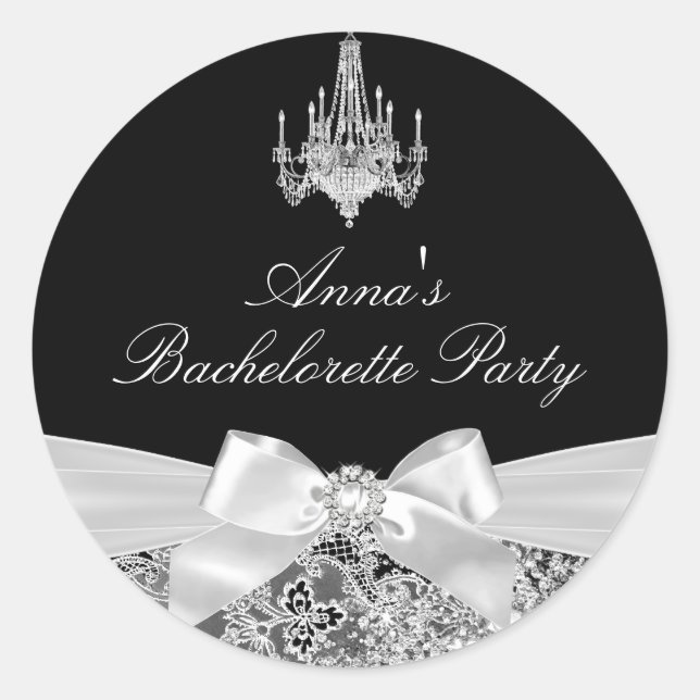Black & Silver Sparkle Bow Bachelorette Sticker (Vorderseite)
