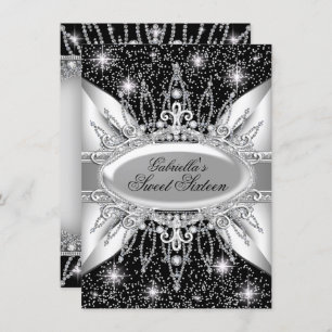 Black & Silver Sparkle Diamond Sweet 16 Invitation