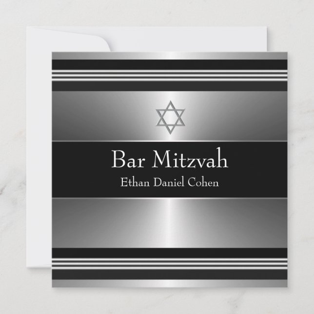 Black Silver Star von David Bar Mitzvah Einladung (Vorderseite)