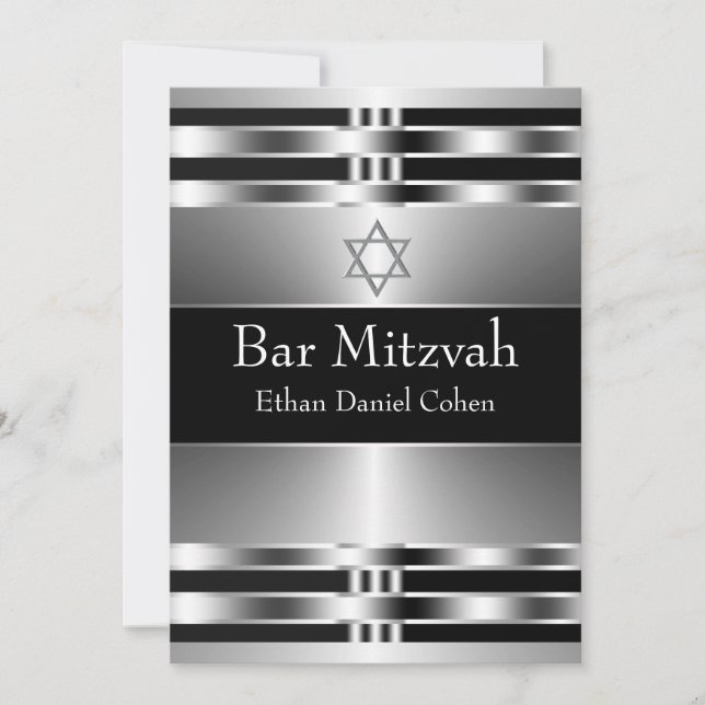 Black Silver Star von David Bar Mitzvah Einladung (Vorderseite)