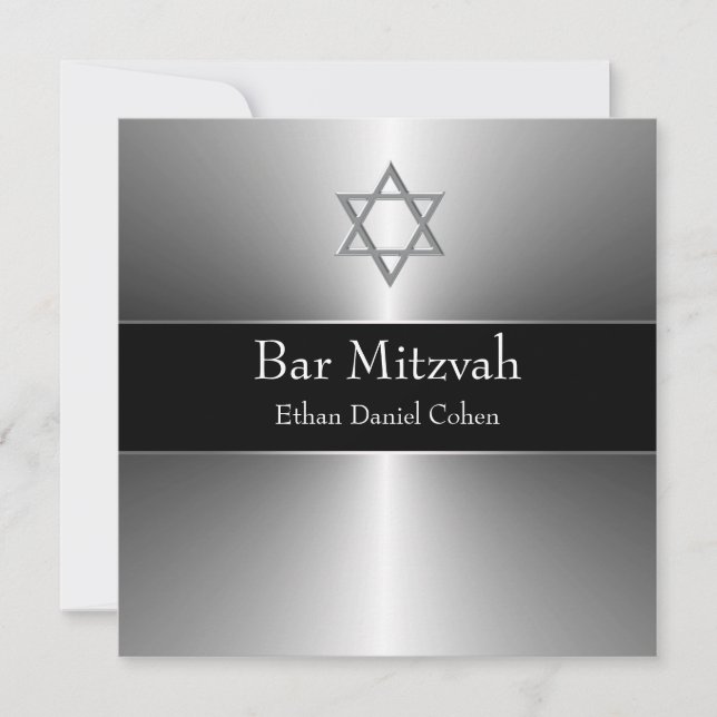 Black Silver Star von David Bar Mitzvah Einladung (Vorderseite)