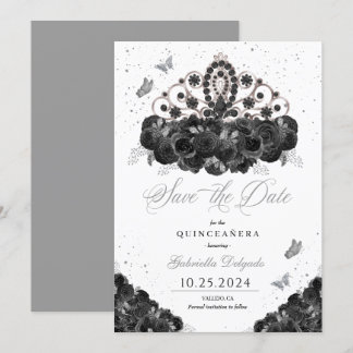 Black & Silver Tiara Save the Date Quinceañera Einladung